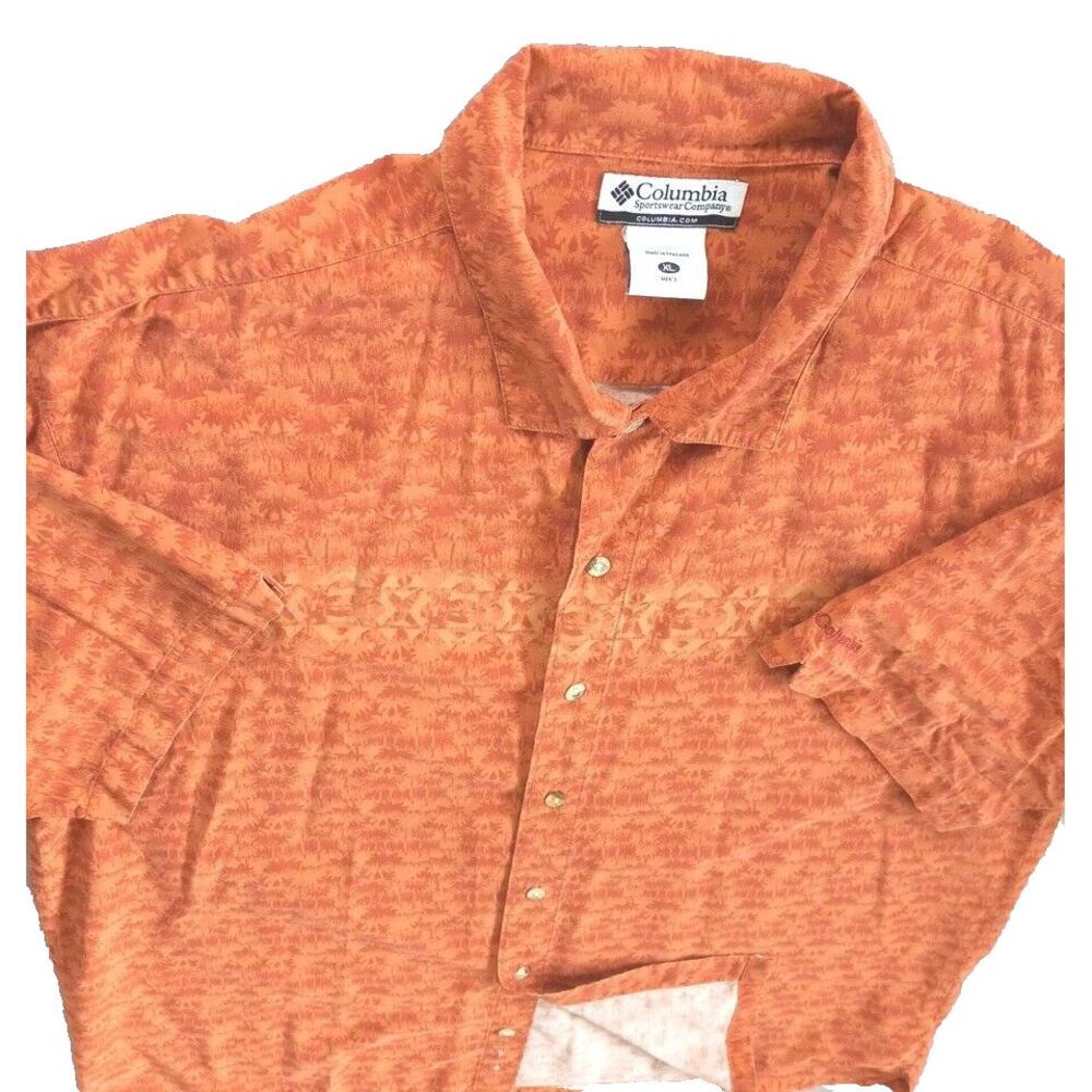 Columbia Men XL Short Sleeve Buttons Shirt Floral Atrocities Orange Viscose